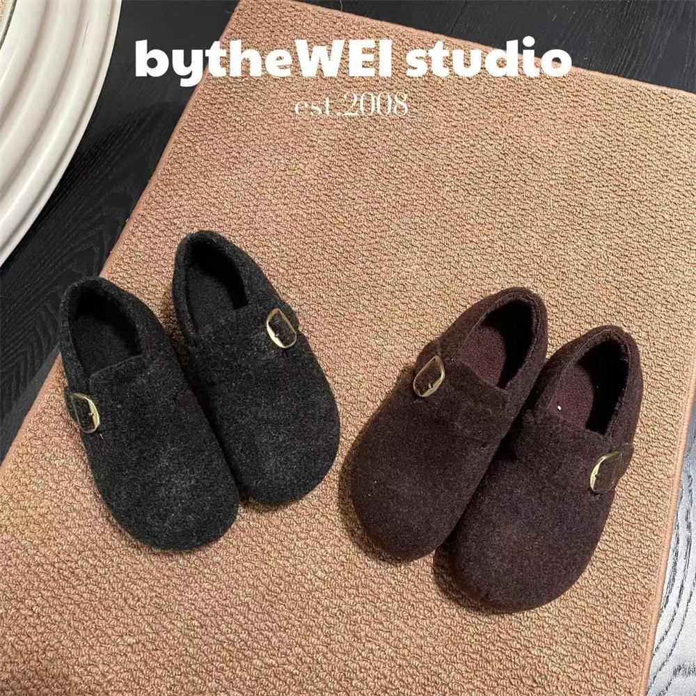 bytheWEI【毛呢勃肯】内增高版～毛呢厚底勃肯鞋加绒保暖棉鞋女鞋主图