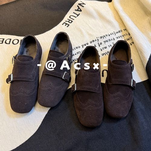 【阿茶】绒里雕花~跟高3CM /2025秋冬新款真皮加绒乐福鞋单鞋女主图