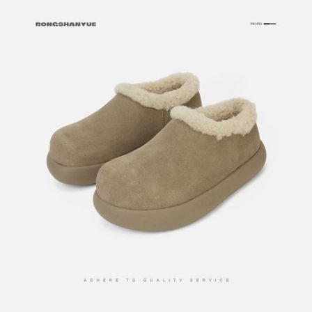 Rongshanyue一脚蹬加绒保暖小土豆勃肯鞋毛毛鞋厚底雪地靴B1505