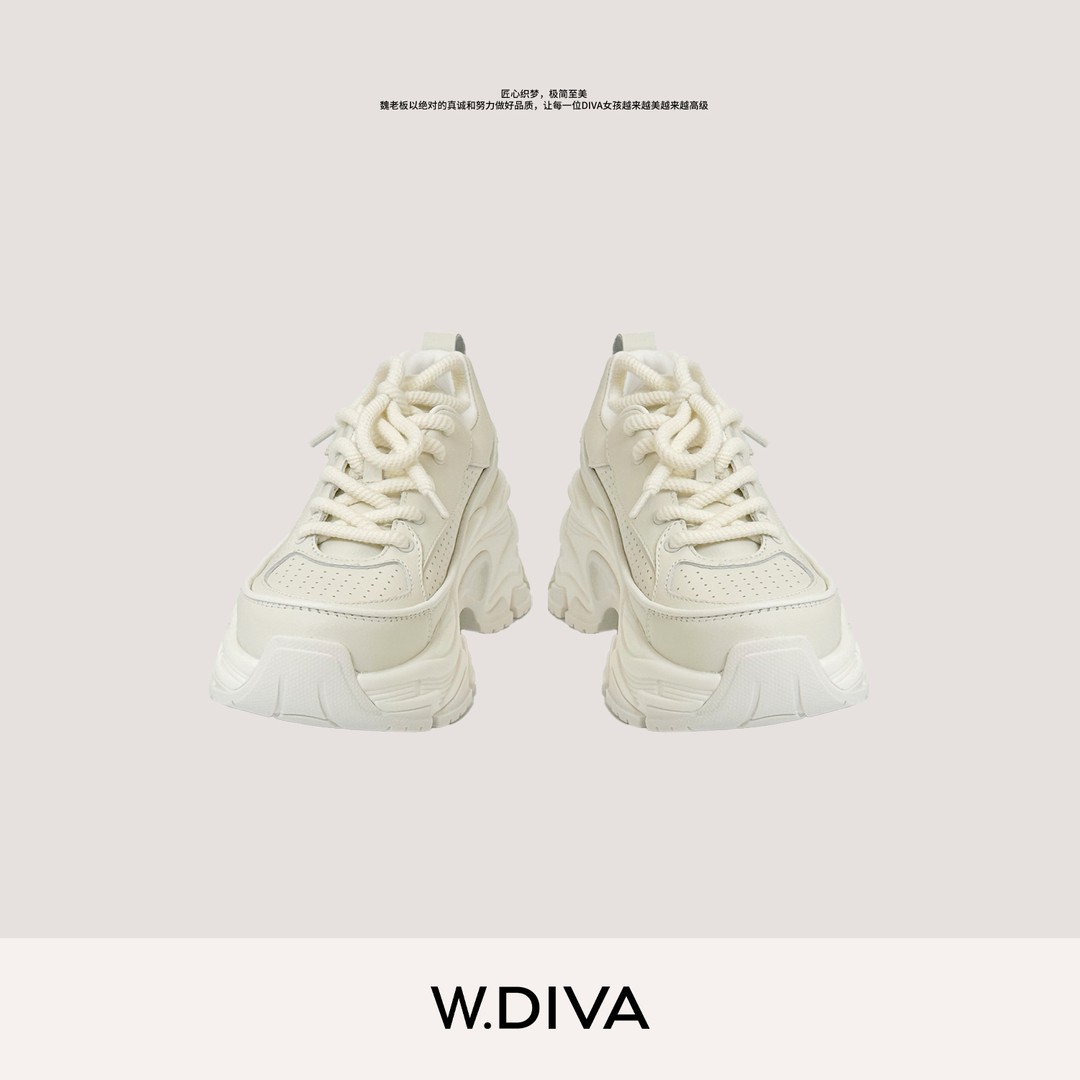 W.Diva【云步】松弛感纳帕小牛皮厚底增高老爹鞋休闲鞋50X073328主图