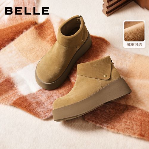 百丽复古绒面勃肯鞋女2025冬新商场同款厚底加绒休闲短靴E6F1DDD5主图