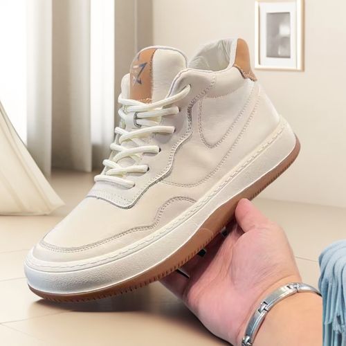 2025冬季新款高帮头层牛皮休闲真皮透气软底软面时尚百搭板鞋9089主图