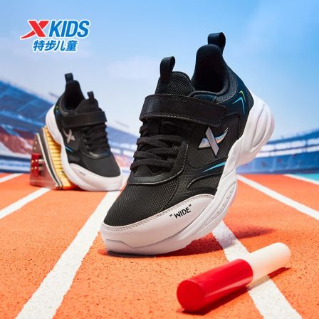 宽楦跑鞋 特步少年跑鞋革面中大童运动缓震魔术贴舒适9331