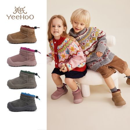 英氏童鞋儿童雪地靴2025年冬季女童加绒棉靴女孩大棉靴子男童棉鞋