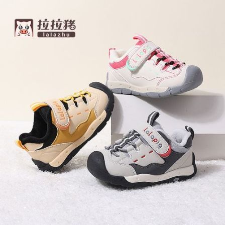 拉拉猪冬季加绒宝宝防滑保暖学步机能鞋1-6岁DJ806软底时尚儿童鞋