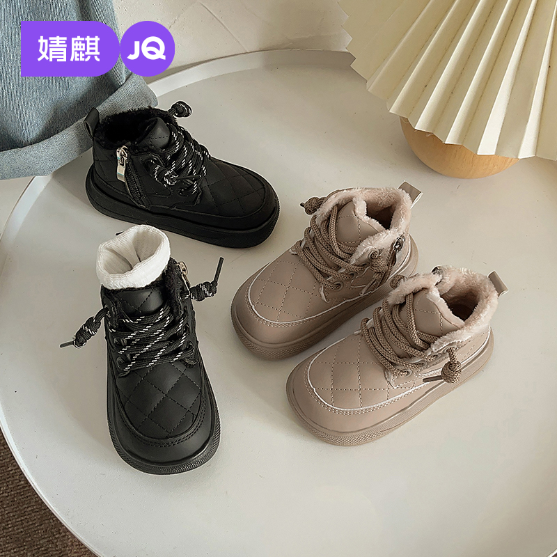 婧麒儿童雪地靴2025新款冬季加绒保暖棉鞋男童女童防滑软底短靴子主图