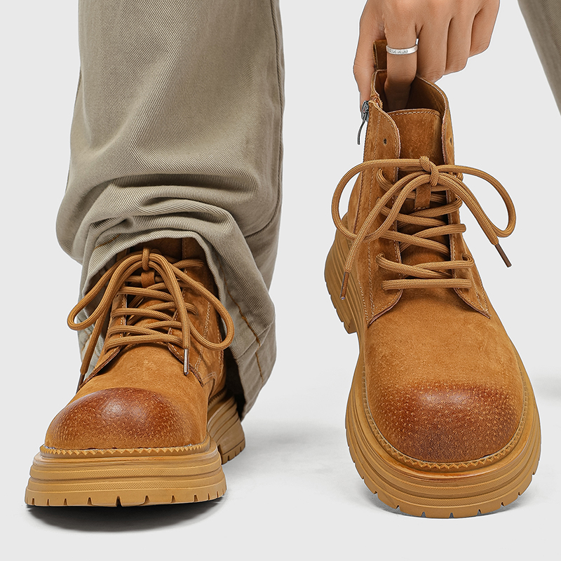 秋冬加绒加厚大黄靴男女英伦风马丁靴户外休闲中帮沙漠厚底工装靴主图