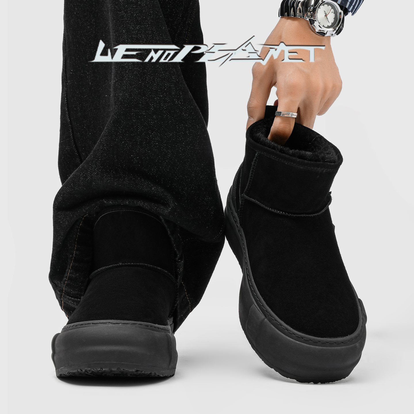 冬季户外雪地靴黑色男女加绒加厚厚底百搭棉鞋新款防寒保暖短筒靴主图