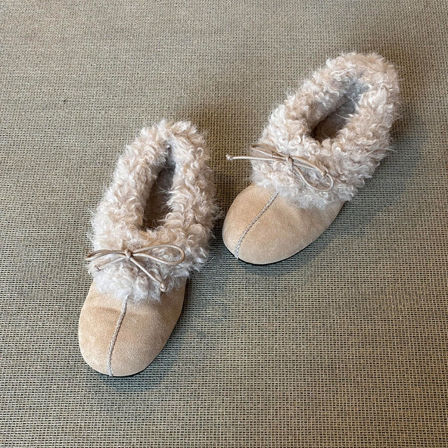 羊皮版~秋冬氛围感温柔气质毛毛鞋女一脚蹬蝴蝶结加绒保暖棉鞋子