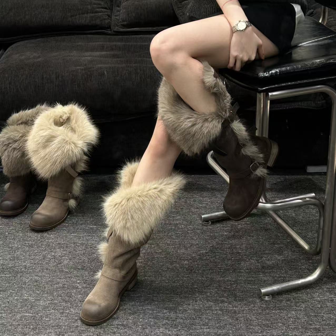 H55女鞋乌托邦2025冬季新款俄式高筒帕扣厚绒时尚百搭保暖雪地靴主图