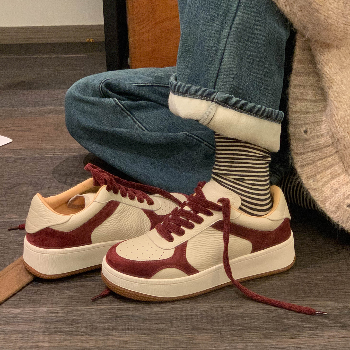 F.M2025新款真皮厚底增高小白鞋休闲鞋板鞋百搭运动鞋女鞋主图