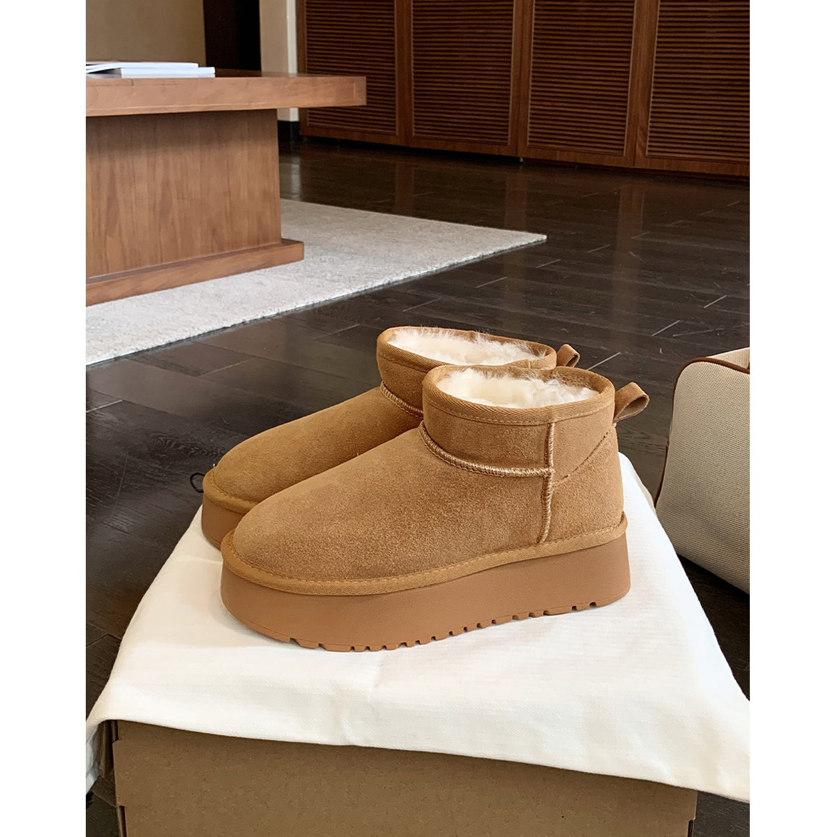 真皮~加绒厚底雪地靴女2025新款秋冬皮毛一体短筒东北保暖棉鞋子主图