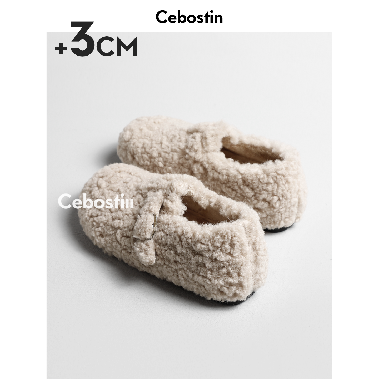 【腹肌商店】毛毛鞋 3cm内增高版环保羊羔毛玛丽珍鞋女勃肯鞋冬季主图