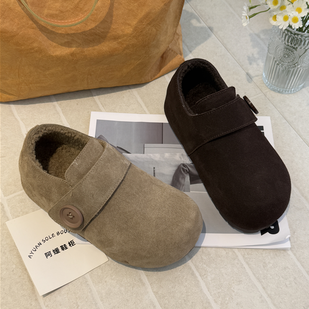 TATAFOCUS~魔术贴5厘米2025冬季一脚蹬反绒皮勃肯鞋加绒棉鞋781-1主图