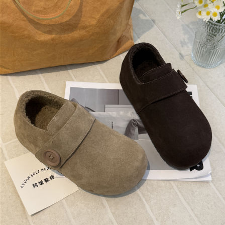 TATAFOCUS~魔术贴5厘米2025冬季一脚蹬反绒皮勃肯鞋加绒棉鞋781-1