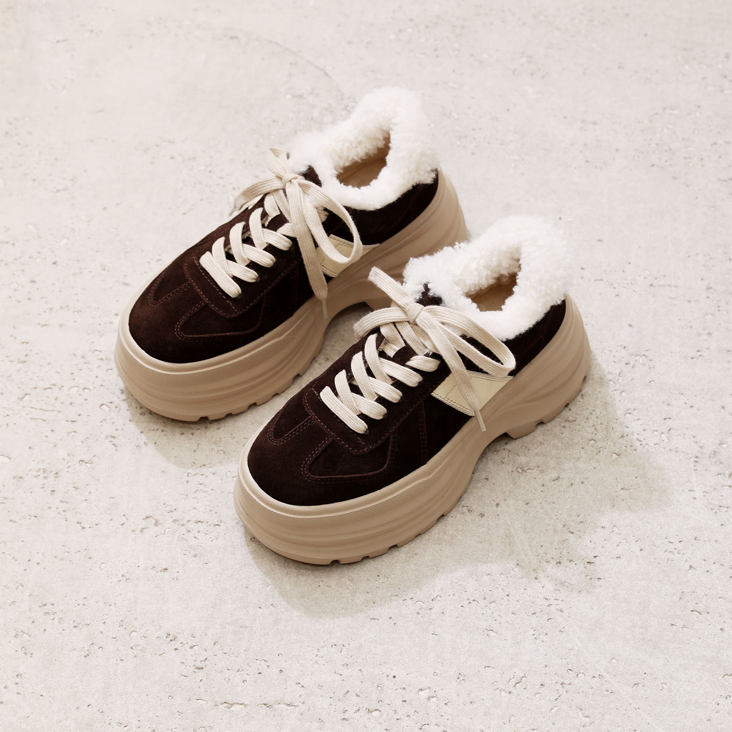 25秋冬~奢暖【质感牛猄+绒布/羊毛垫(可换)】厚底/毛里德训休闲鞋主图