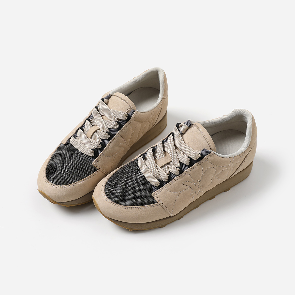 EY07046 茉莉雅集 B*C复古运动风圆头重工珠链圆头羊皮休闲板鞋女主图