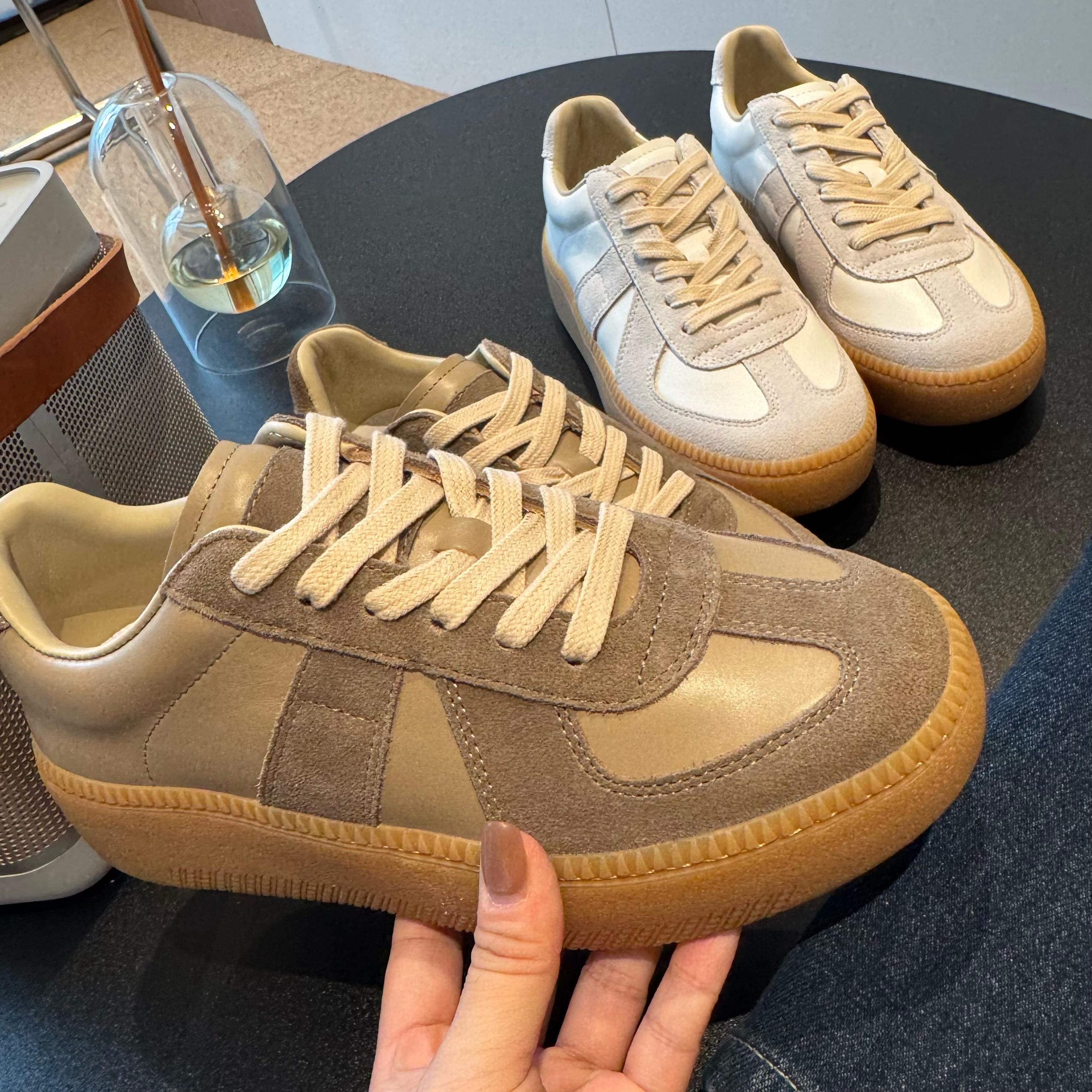 Y版复刻1:1~木巨5000+jin口牛反绒+头层牛皮拼接高端厚底德训鞋女主图