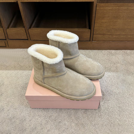 牛皮版~磨砂皮厚底东北外穿雪地靴女复古风简约防滑加绒毛毛棉靴