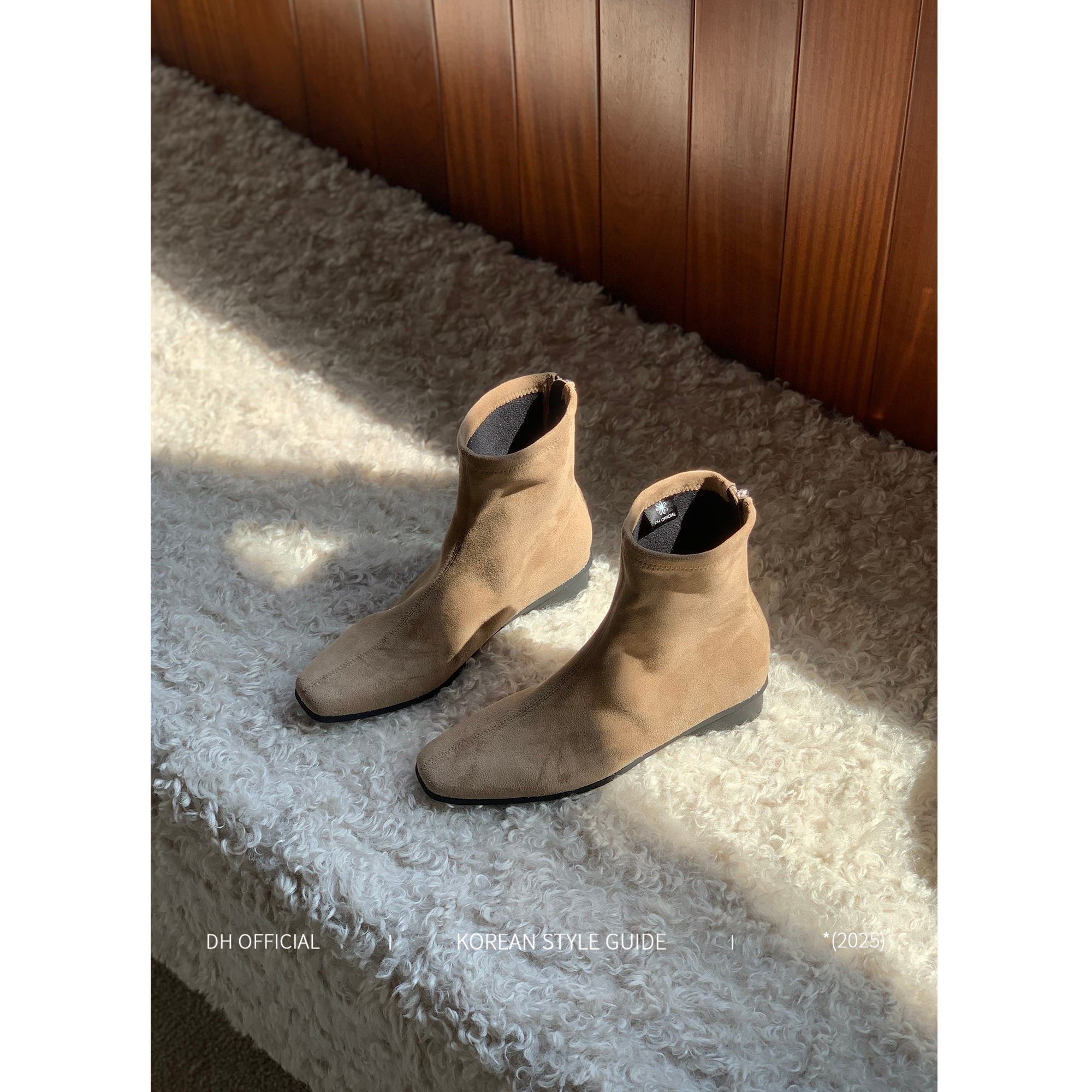 DH OFFICIAL 大花韩系复古方头绒面百搭粗跟短筒靴女秋冬主图