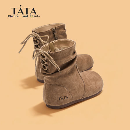TATA童鞋儿童牛仔靴2025秋冬新款女童软底短靴堆堆靴加绒复古单靴
