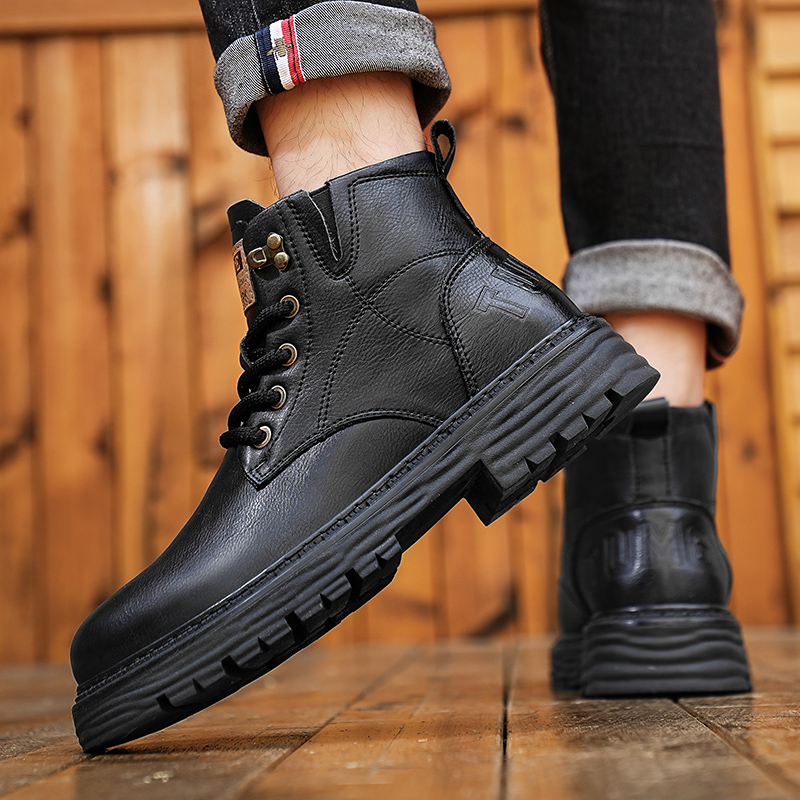 马丁靴男冬季英伦风潮流百搭真皮男士高帮皮鞋中帮加绒沙漠工装鞋主图