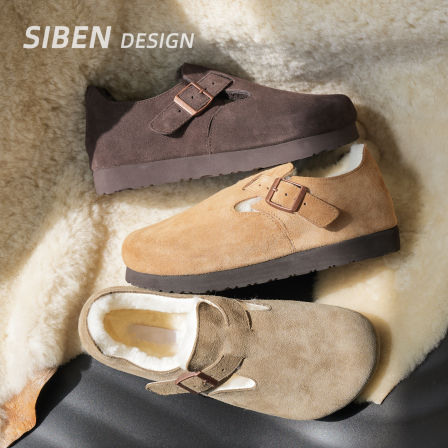 私奔家 厚底增高勃肯鞋女2025冬季新款皮毛一体保暖一脚蹬懒人鞋