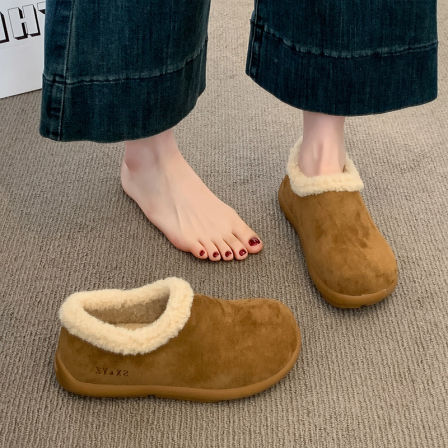 小土豆勃肯鞋女加绒保暖豆豆鞋2025新款秋冬毛毛棉鞋一脚蹬雪地靴