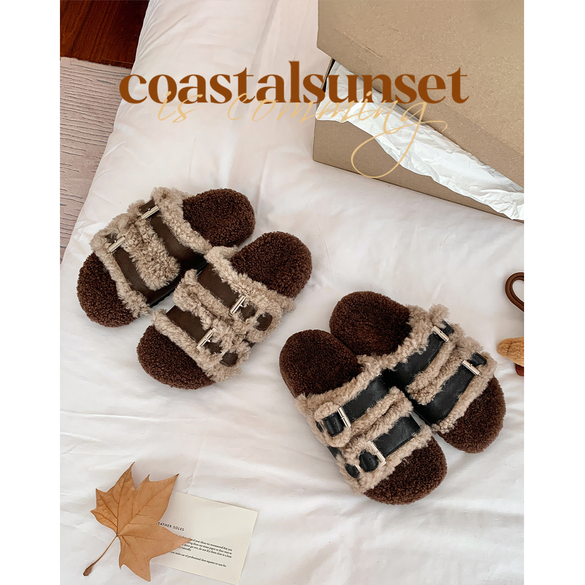 【绿皮卡】厚底加绒一字带毛毛鞋女外穿2025新款保暖露趾勃肯拖鞋主图