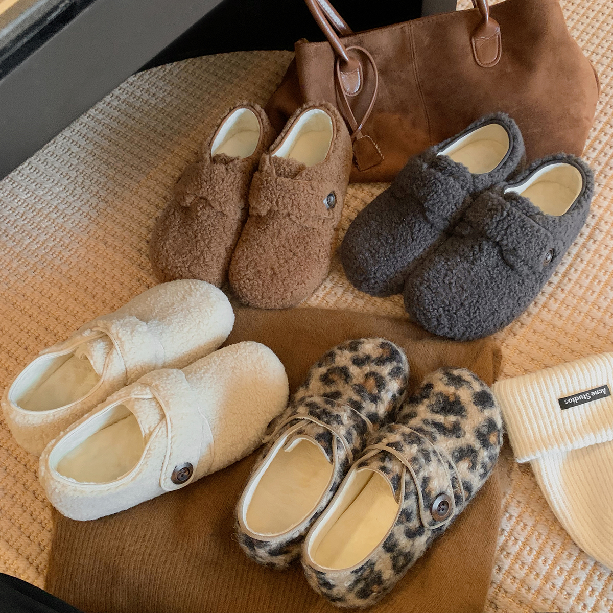 葡萄妈studiolee 增高4cm~ 超暖毛毛纽扣加绒豹纹勃肯鞋女主图