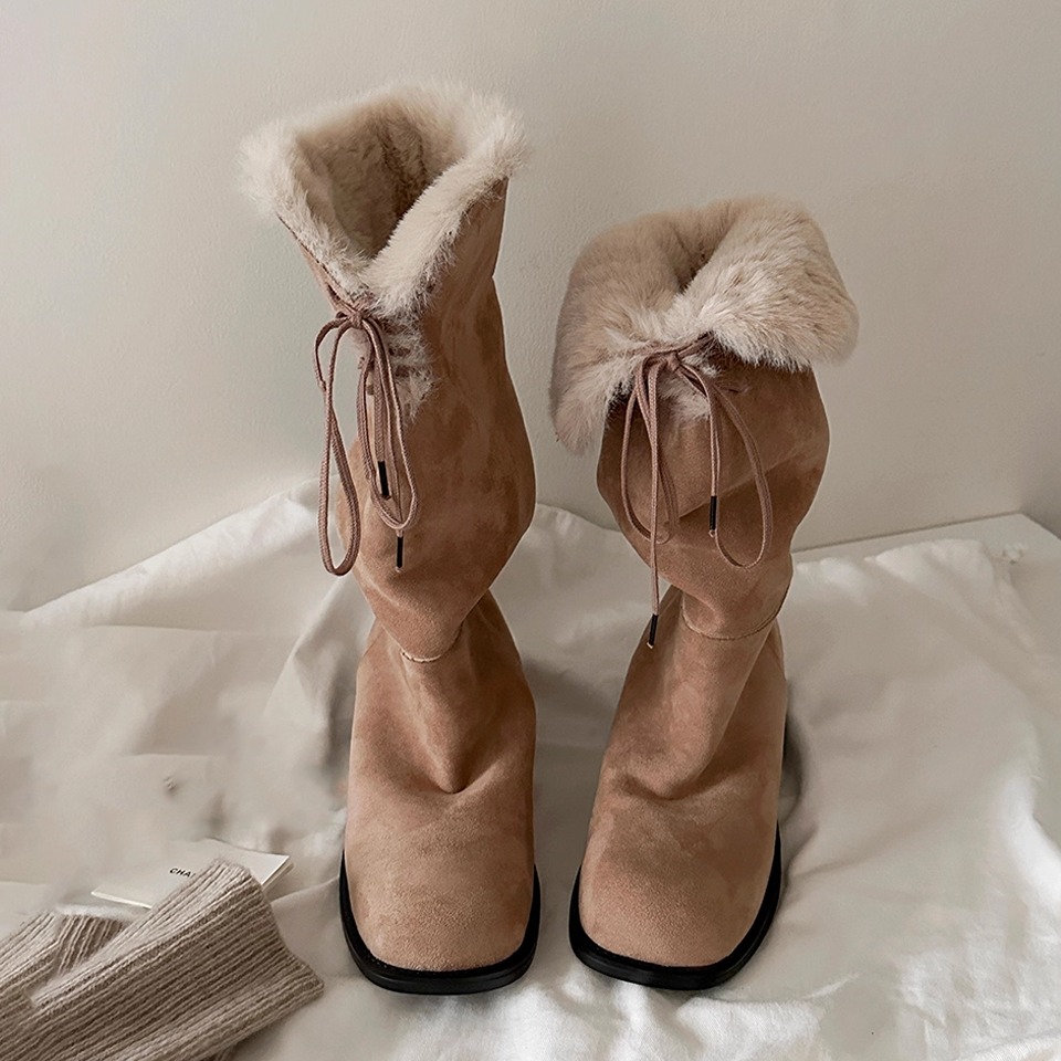 牛皮版~高级感两穿可翻折显瘦长筒时装靴女保暖雪地靴小众毛毛靴主图