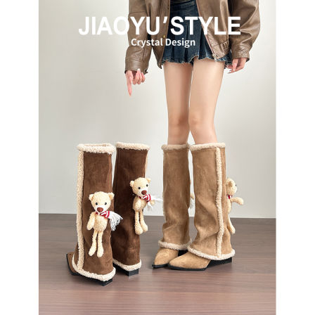 真皮~骄屿厚底雪地靴女加绒2025新款冬季长筒裤管靴东北保暖棉靴