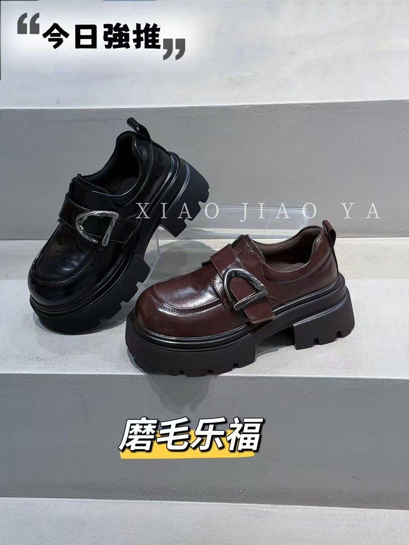 XIAOJIAOYA【磨毛乐福】“英伦风魔术贴厚底百搭乐福鞋”（跟高6.5）主图