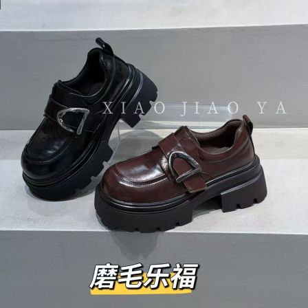 XIAOJIAOYA【磨毛乐福】“英伦风魔术贴厚底百搭乐福鞋”（跟高6.5）