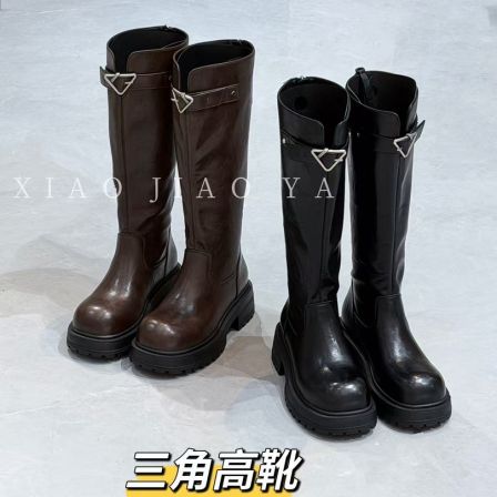 XIAOJIAOYA【三角高靴】“复古风时尚厚底显瘦高靴”（跟高5.5筒高35）
