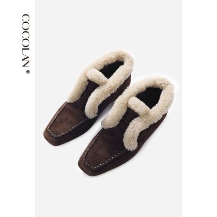 COCOLAN羊皮雪地靴棉鞋女方头鞋毛毛鞋CL8XZ8087