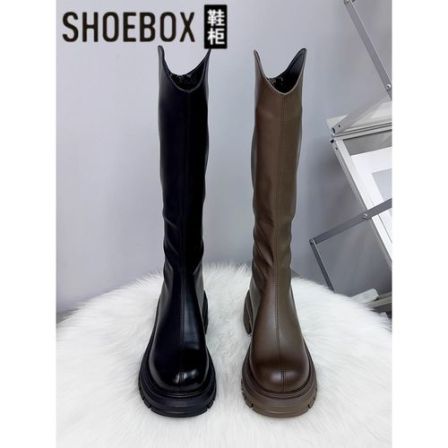 达芙妮集团鞋柜长靴女2025年秋冬季加绒高筒骑士靴厚底瘦瘦靴皮靴