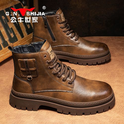 公牛世家冬季马丁靴英伦风工装靴户外休闲鞋厚底加绒棉鞋秋冬高帮主图