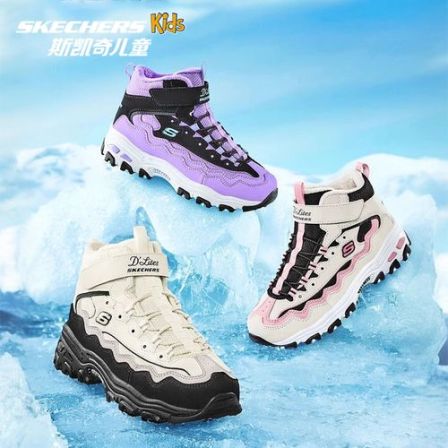 【北极熊厚棉加绒雪地靴】【门店爆款皮绒一体防水】斯凯奇官方儿童