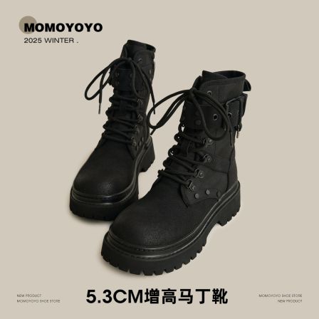 辰辰妈【飒姐】马丁皮靴女冬季复古英伦风侧拉链增高短靴25Q08039M