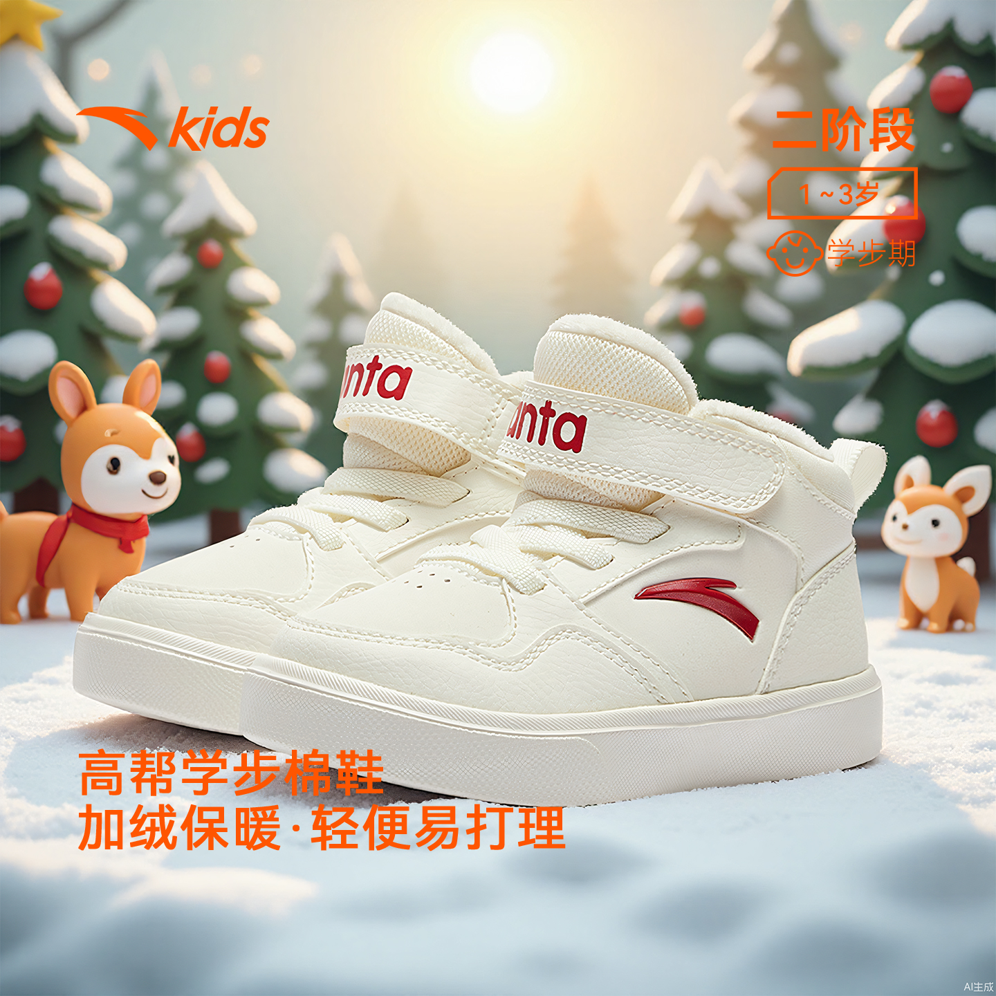 安踏学步鞋高帮二棉鞋冬鞋新款男女宝宝加绒保暖运动鞋幼儿园童鞋主图
