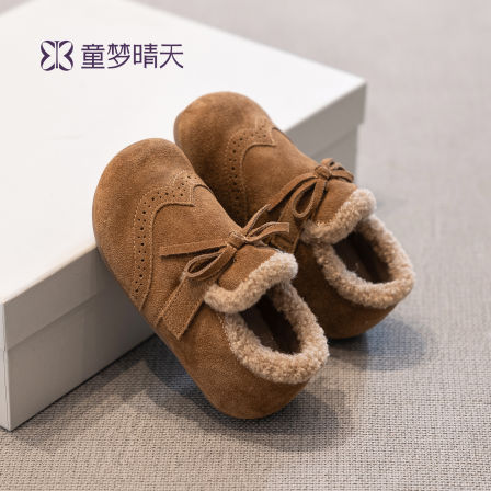 女童毛毛鞋加绒勃肯鞋真皮2025新款冬季儿童大棉鞋女宝保暖鞋冬鞋