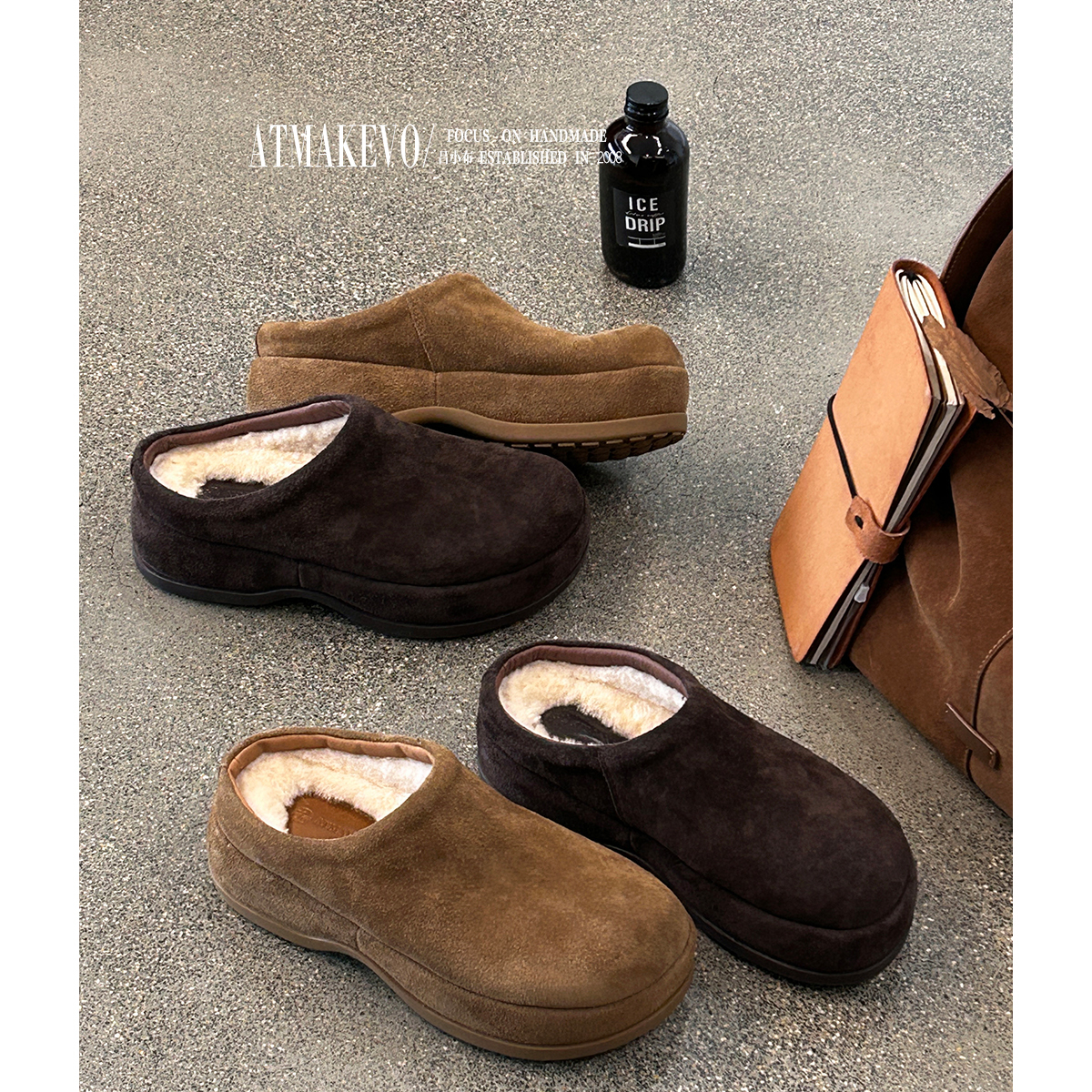 吕小布 | 毛绒勃肯鞋包头厚底毛拖冬季加厚皮毛一体懒人鞋女棉鞋主图