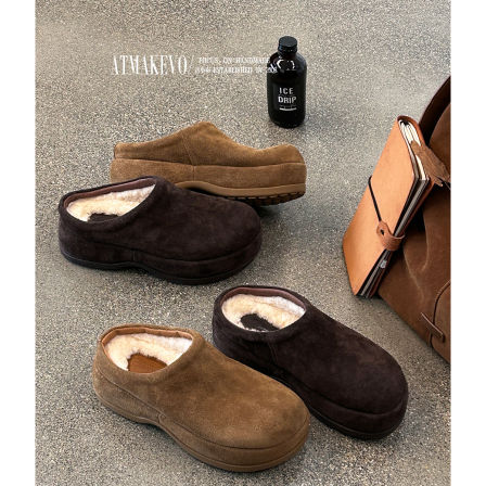 吕小布 | 毛绒勃肯鞋包头厚底毛拖冬季加厚皮毛一体懒人鞋女棉鞋