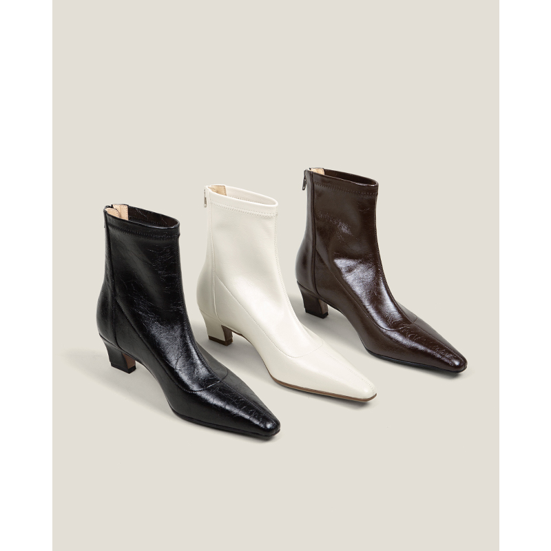 【鞋匠女王×高定级】中跟瘦瘦短靴粗跟方头弹力靴子女靴百搭单靴主图