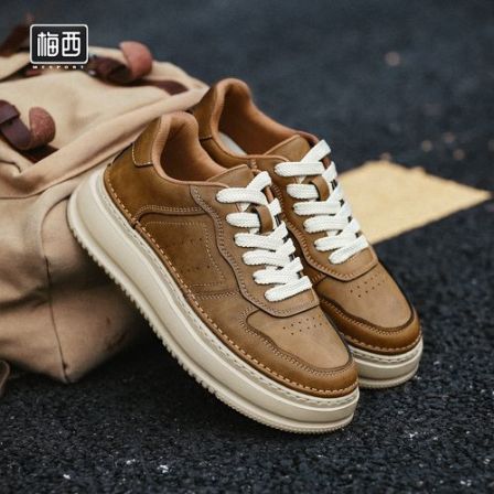 【梅西】秋季复古厚底增高运动休闲板鞋百搭时尚男士真皮皮鞋YX2558