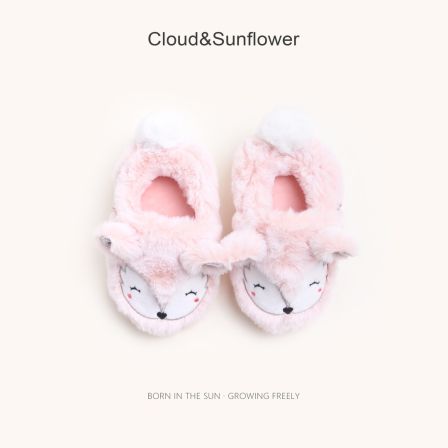 【云朵小葵】女童冬季新款可爱粉粉狐狸毛茸茸刺绣棉拖鞋