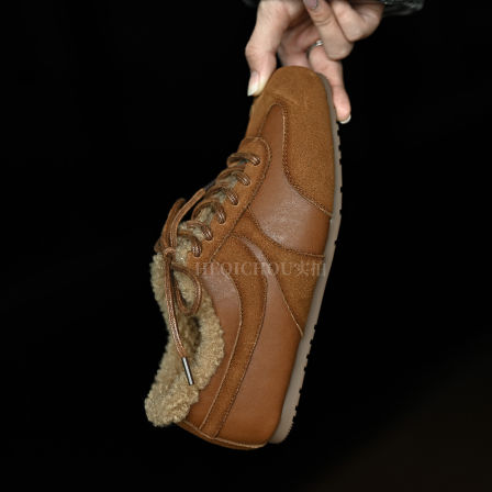 何其丑 牛皮加绒德训鞋女平板鞋 真皮加绒休闲单鞋女平底女鞋秋冬