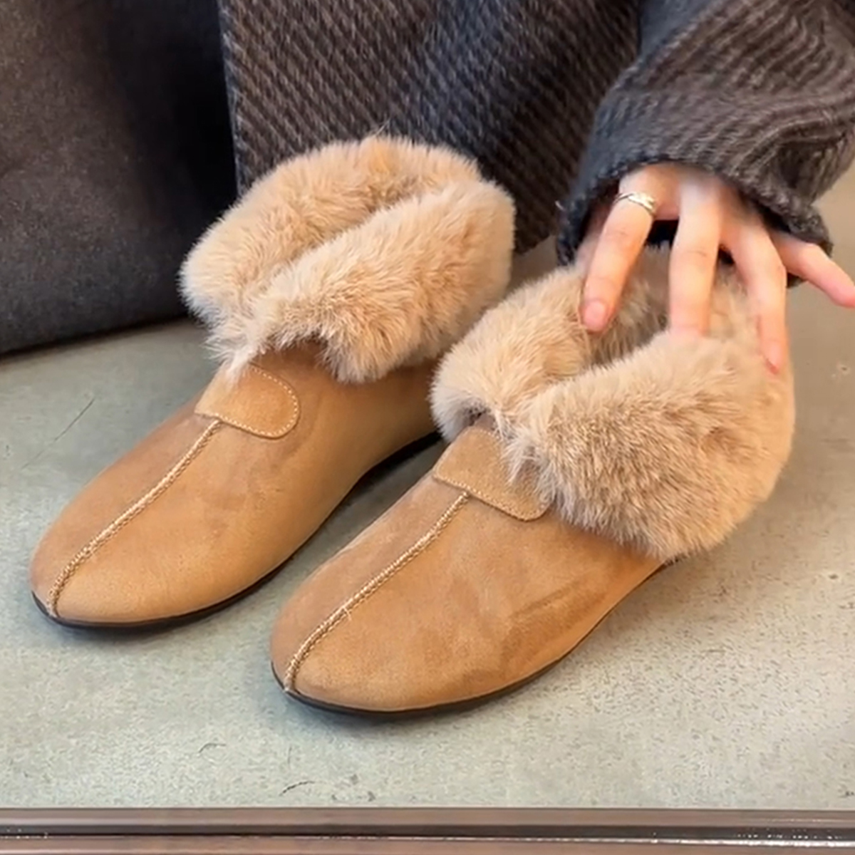 牛皮版~舒适复古加绒雪地靴女休闲简约气质内增高防滑保暖毛毛鞋主图