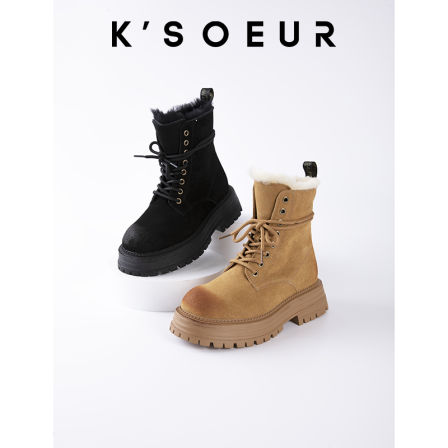 K姐 羊毛雪地马丁靴 厚底增高保暖雪地靴中筒靴